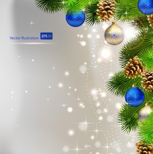 Vector Bright Background with Christmas Ball and Tree Ornaments 01