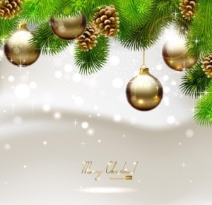 Vector Bright Background with Christmas Ball and Tree Ornaments 03