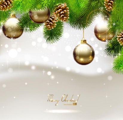 Vector Bright Background with Christmas Ball and Tree Ornaments 03