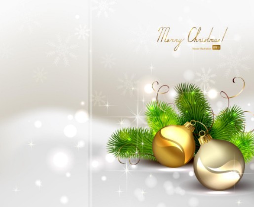 Vector Bright Background with Christmas Ball and Tree Ornaments 04