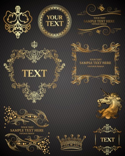 Golden Vintage Floral Pattern Ornaments Vector 02
