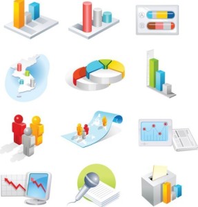 Set Of 3D Business Data Statistics Icons Vector