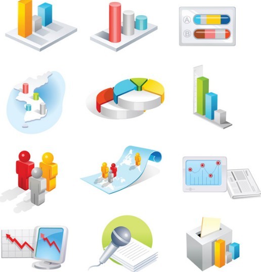 Set Of 3D Business Data Statistics Icons Vector