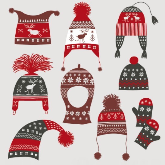 Set Of Vector Vintage Winter Hats and Gloves
