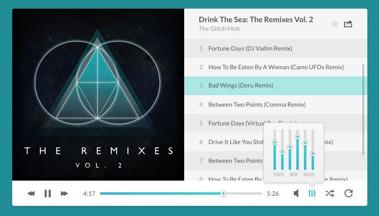 Flat Music Player with Play List PSD