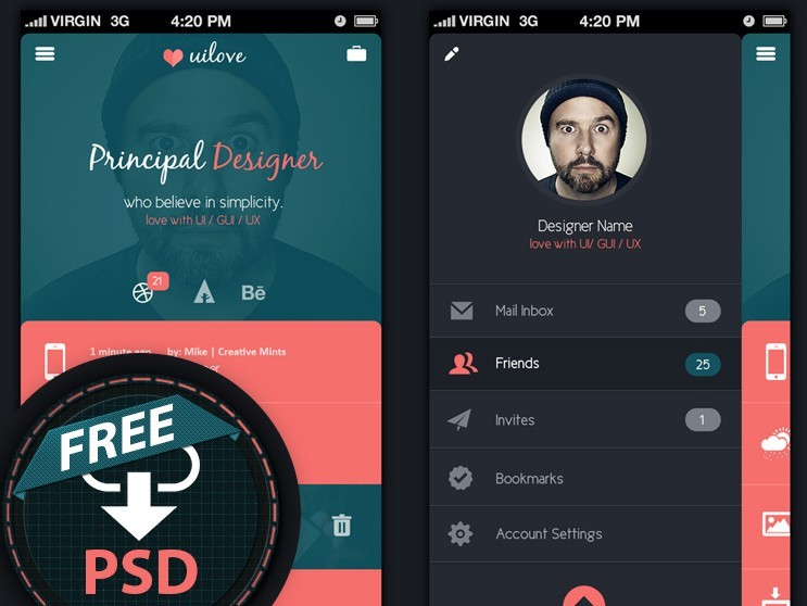 Mobile App User Profile Interface PSD