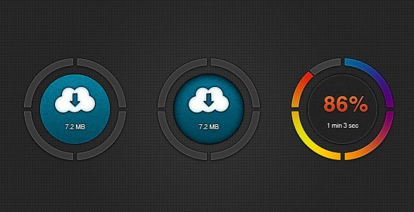Cloud Download Buttons with Dark Circular Borders PSD
