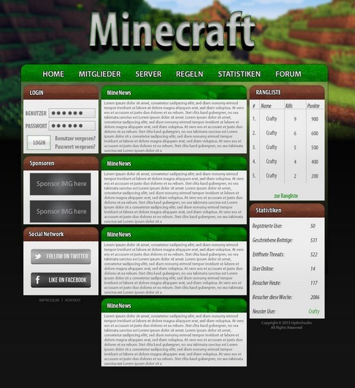 Minecraft Website PSD Template