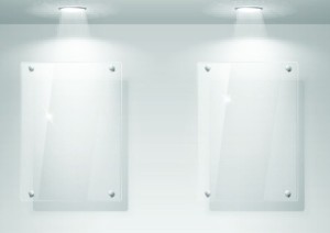 Acrylic Display Windows With Spotlights Vector 03