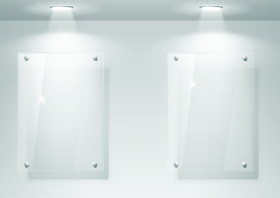 Acrylic Display Windows With Spotlights Vector 03