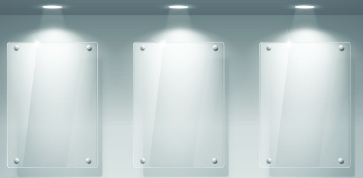 Acrylic Display Windows With Spotlights Vector 04