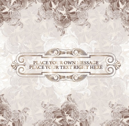 Brown Vintage Label with Floral Swirls Background Vector 01