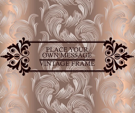 Brown Vintage Label with Floral Swirls Background Vector 03