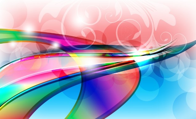 Colorful Abstract Waves with Floral and Halos Background Vector