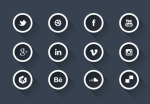 Dark Circular Social Icons with White Borders PSD