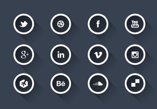 Dark Circular Social Icons with White Borders PSD