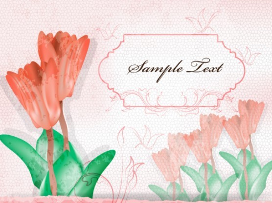 Vintage Red Tulips with Green Leaves Illustration Vector