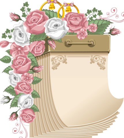 Blank Calendar with Love Flowers Ornaments Vector 02