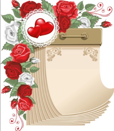 Blank Calendar with Love Flowers Ornaments Vector