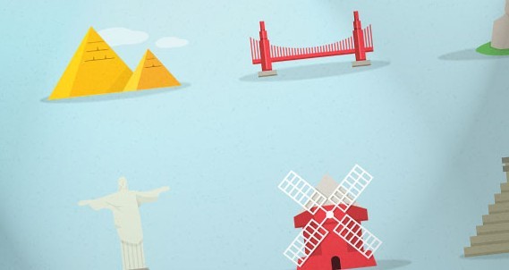 Colorful Most Famous Landmarks Icon Set