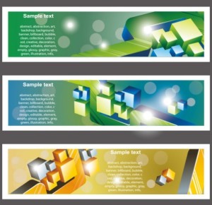 Set Of Vector Banners with Bright Abstract Cubes Background