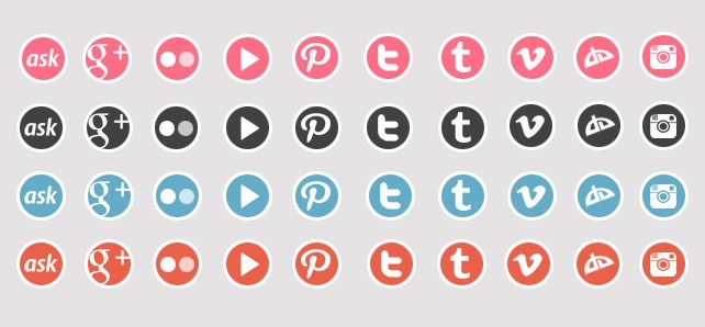 Simple Social Icons with White Borders PSD