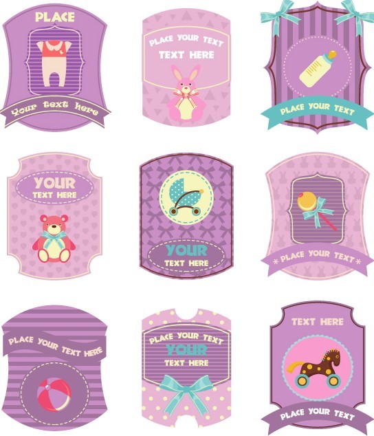 Set Of Vector Lovely Cartoon Label Stickers For Children