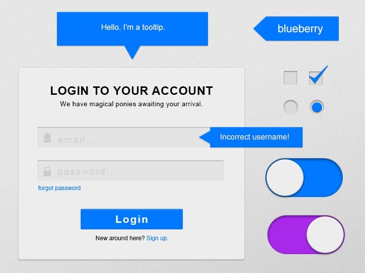 Blueberry Mobile UI Kit PSD