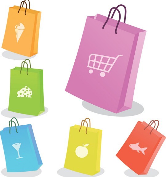 Set Of Vector Colored Paper Shopping Bags