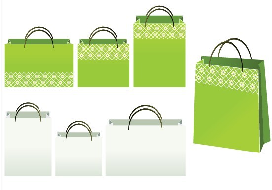 Set Of Vector Green and White Paper Shopping Bags