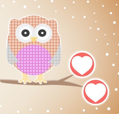 Vector Illustration Of Cute Owls with Hearts 04