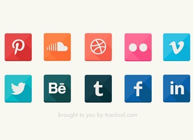 Flat Social Icons with Bottom Right Shadows PSD