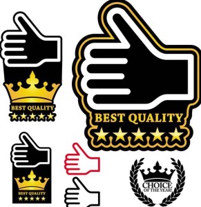 Set Of Vector Best Quality Thumbs Up Labels