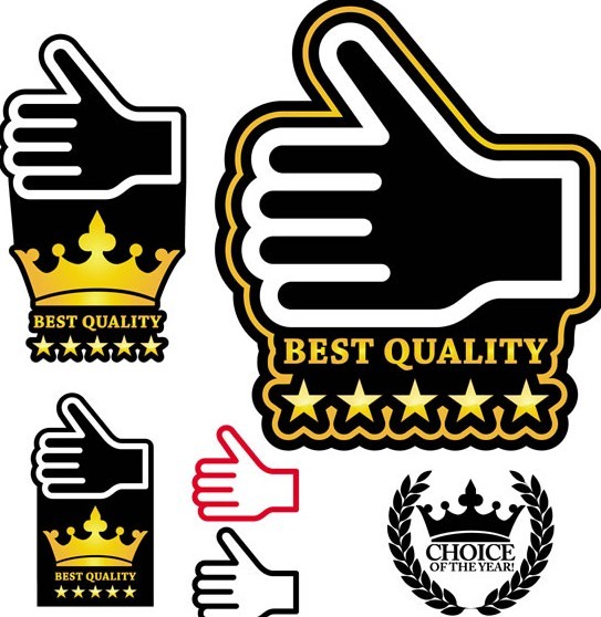 Set Of Vector Best Quality Thumbs Up Labels