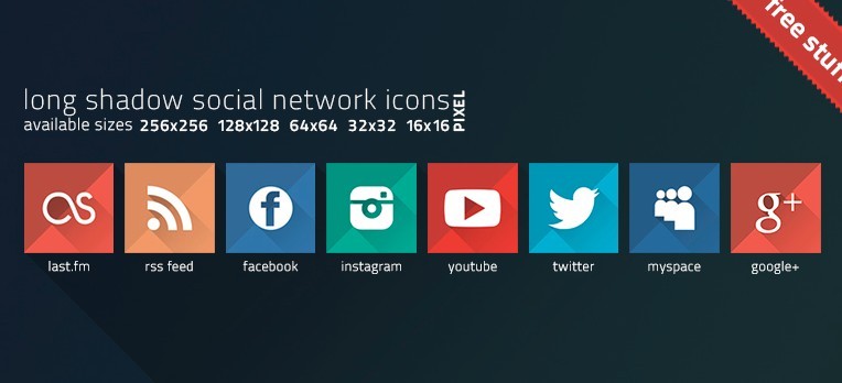 Flat Long Shadow Social Icons (PSD Included)