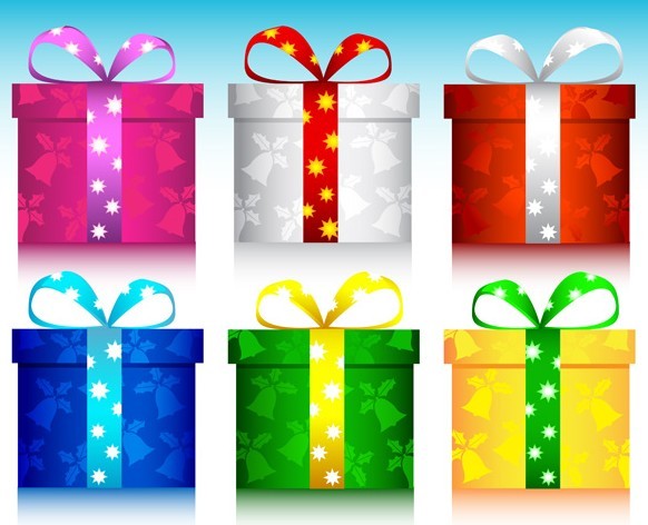 6 Colors Christmas Gift Boxes with Ribbon Bows Vector