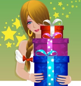 Beautiful Girl With Gift Boxes Vector