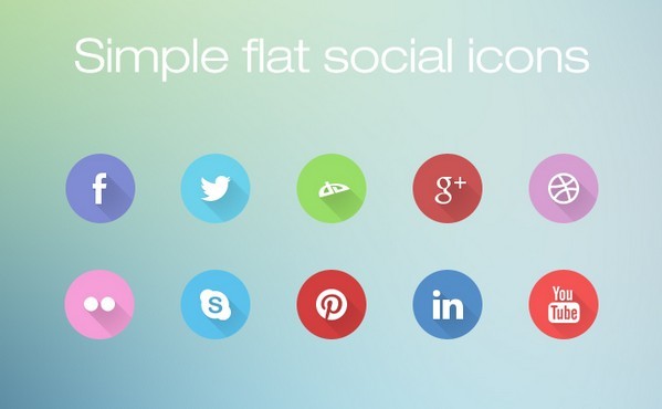Circular Social Media Icons With Flat Long Shadows PSD