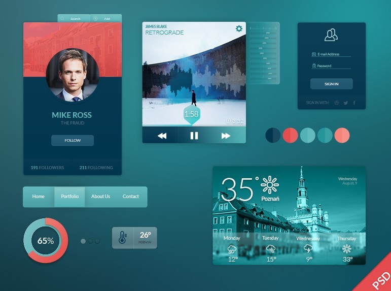 Flat Green UI Kit PSD