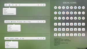Pack Of 3 Web Menus + 30 Social Media Icons PSD