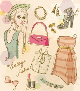 Vector Vintage Illustration Of Fashion Girl and Women's Accessories 04