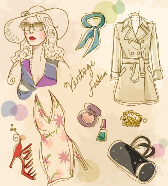 Vector Vintage Illustration Of Fashion Girl and Women's Accessories 06