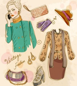 Vector Vintage Illustration Of Fashion Girl and Women's Accessories 09