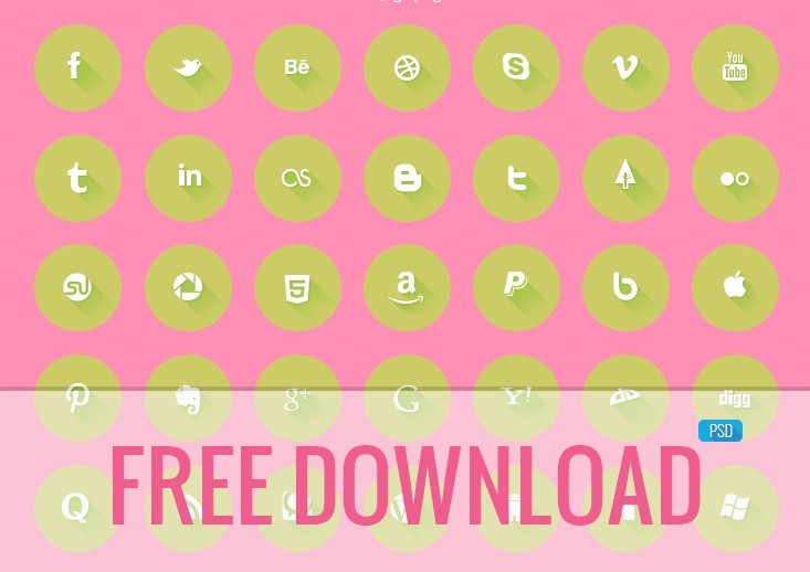 35 Flat Green Social Media Icons PSD