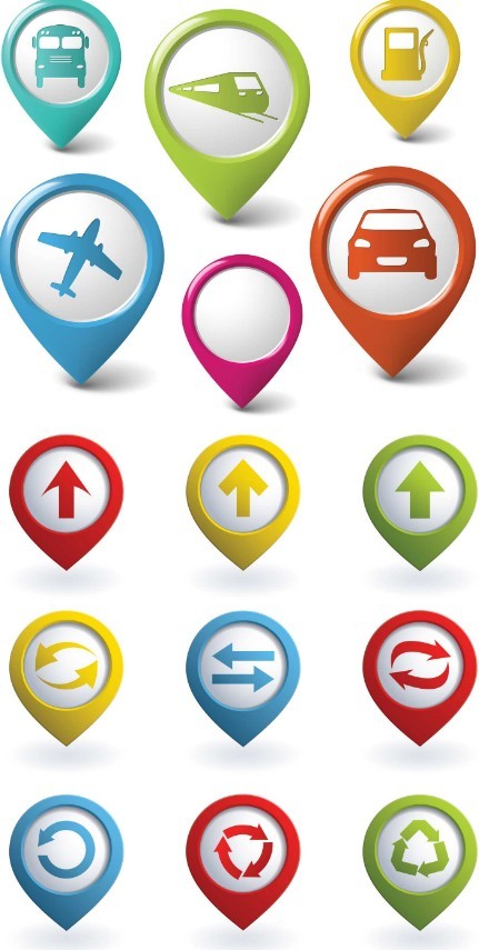 Set Of Vector Colored Map Marker Pointer Icons