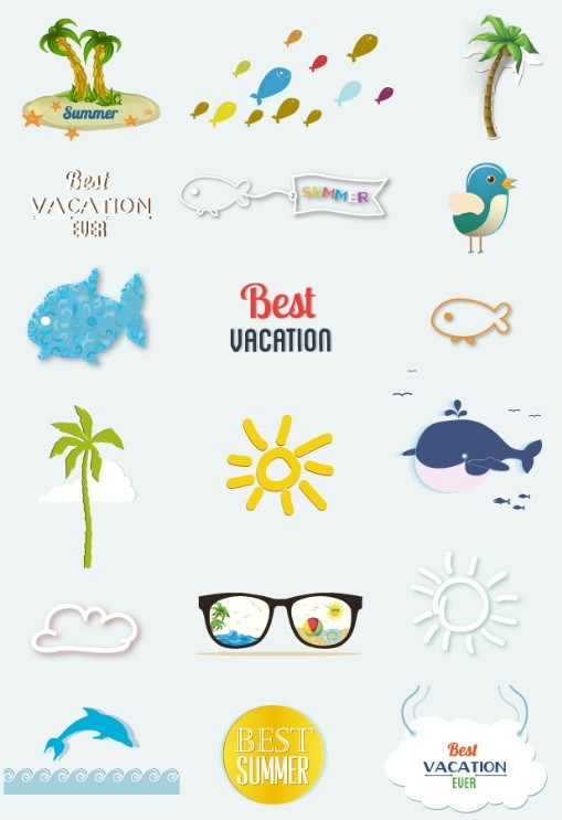 Set Of Clean Happy Summer Vacation Design Elements Vector