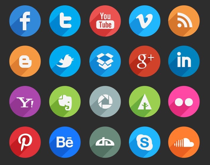 Circle Social Media Icons With Long Shadows PSD