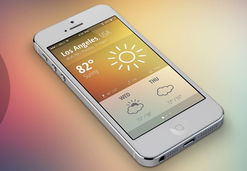 iOS 7 Style Weather App GUI PSD
