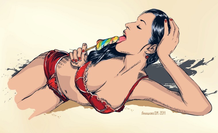 Bikini Girl with Ice Cream Vector