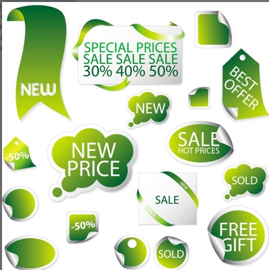 Set Of Vector Green Retail Store Elements